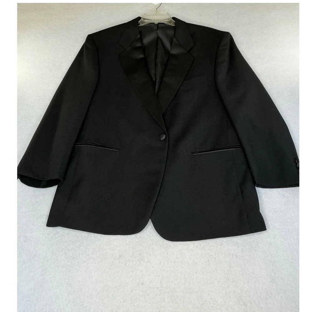 Cricketeer Tuxedo Jacket Mens 48R Black Wool Peak Lapel Vintage Single Button
